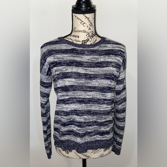 Aéropostale Navy & Heather Gray Striped Round Neck Sweater - Picture 1 of 11